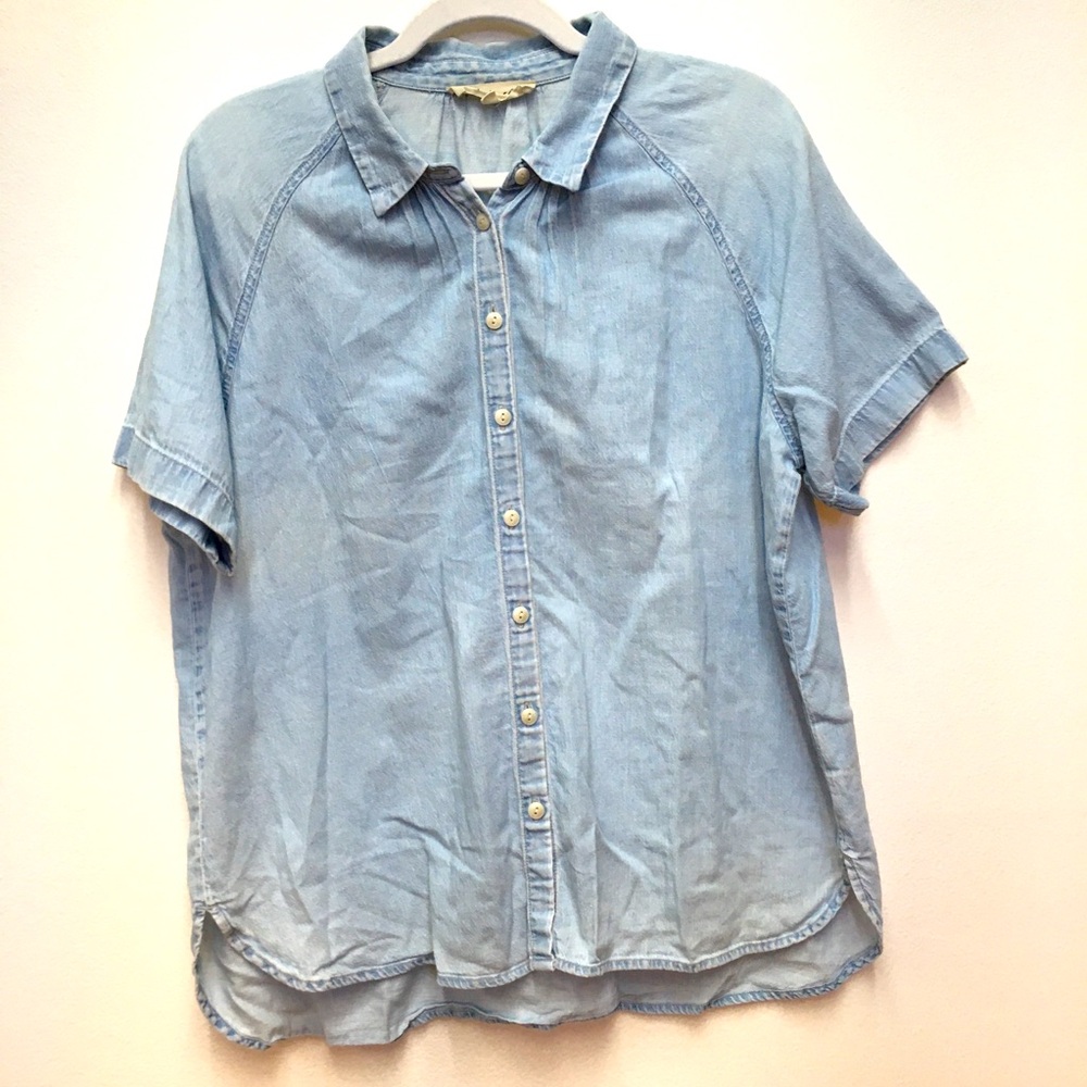 Madewell Denim Lightweight Short Sleeve Top Large Blue Classic Fall Capsule